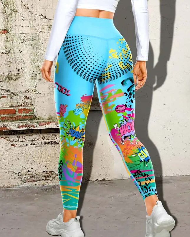 Vintessa | Women’s High-Rise Leggings – Retro-Inspired Activewear - Cyan