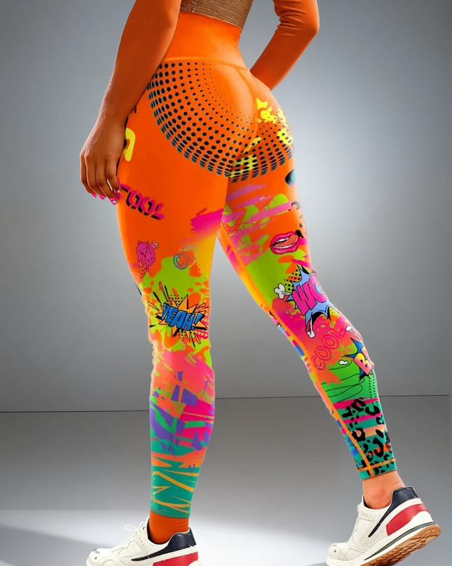 Vintessa | Women’s High-Rise Leggings – Retro-Inspired Activewear - Orange