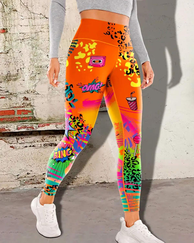 Vintessa | Women’s High-Rise Leggings – Retro-Inspired Activewear - Orange
