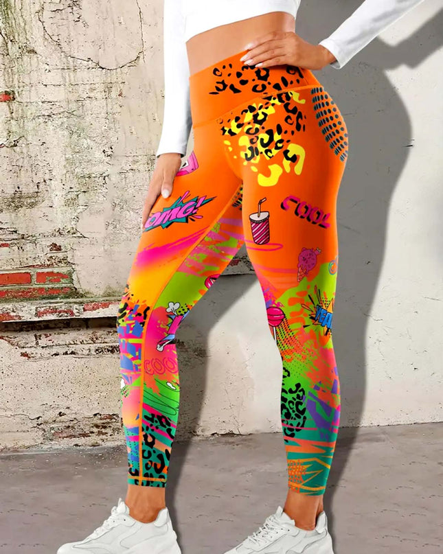 Vintessa | Women’s High-Rise Leggings – Retro-Inspired Activewear - Orange