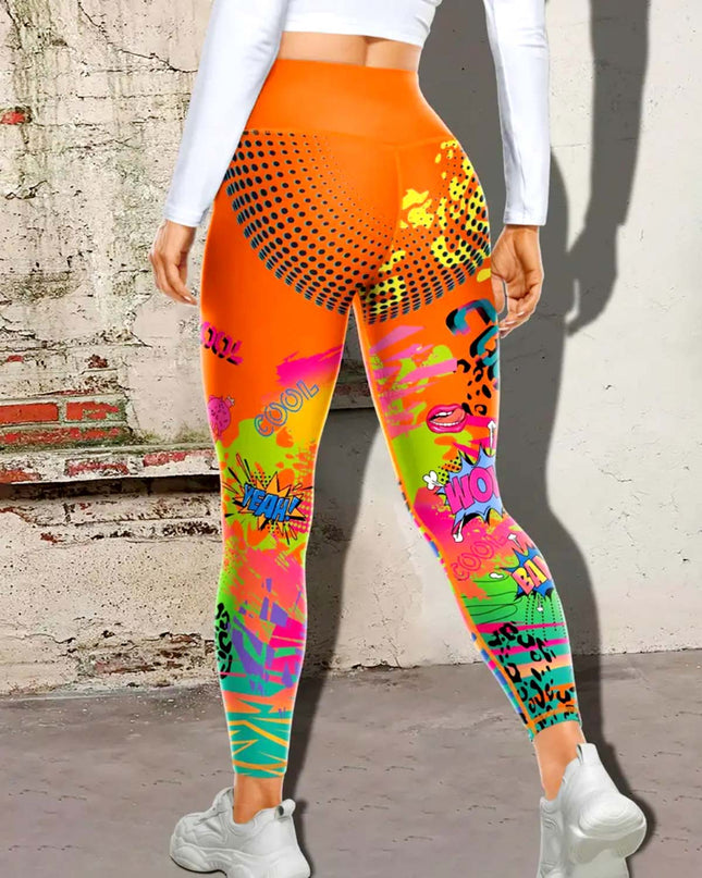 Vintessa | Women’s High-Rise Leggings – Retro-Inspired Activewear - Orange