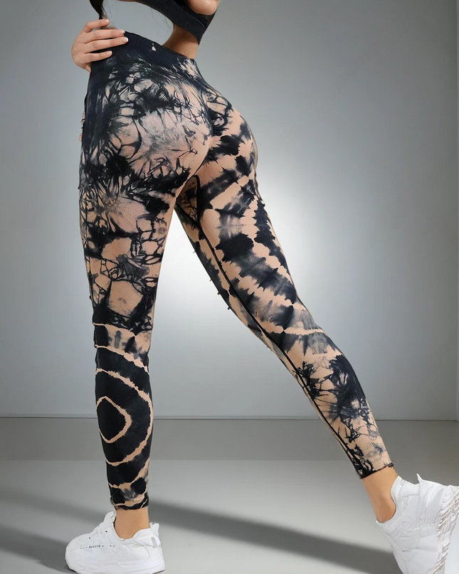 Zephyra | Women’s Tie-Dye Scrunch Leggings – Flow & Form Fit - Brown