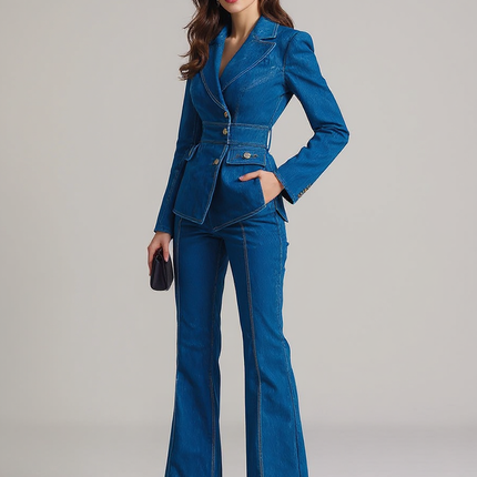 Adeline | Tailored Fit Denim Blazer Co Ord Set Women - 3/4 Turn
