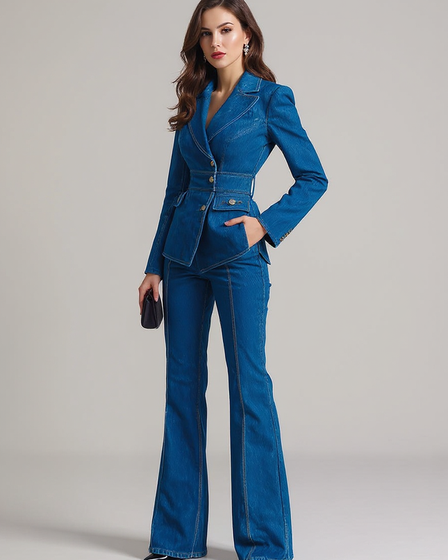 Adeline | Tailored Fit Denim Blazer Co Ord Set Women - 3/4 Turn