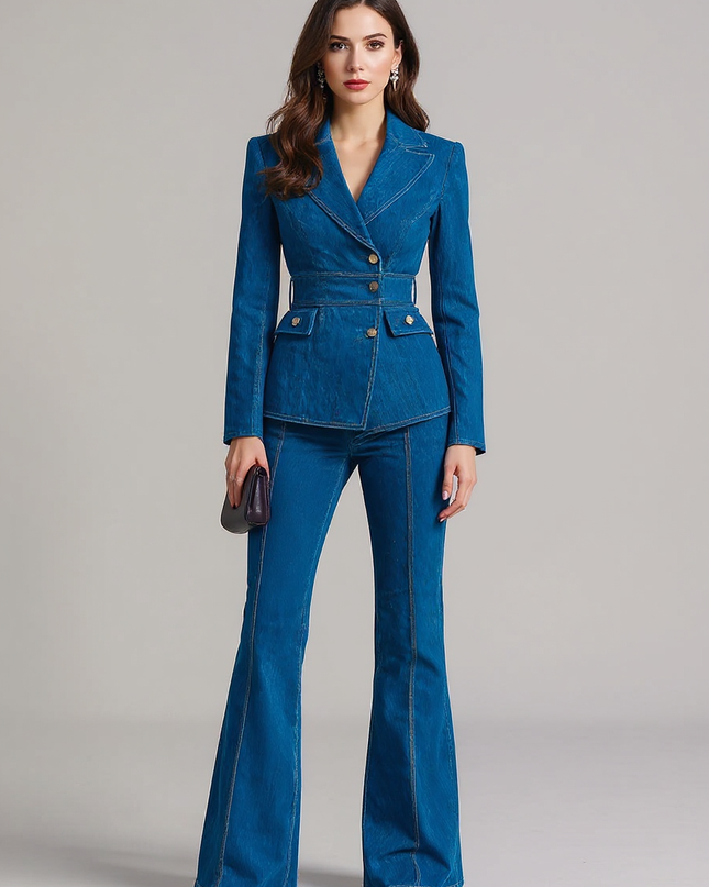 Adeline | Tailored Fit Denim Blazer Co Ord Set Women - Blue / XS(2)