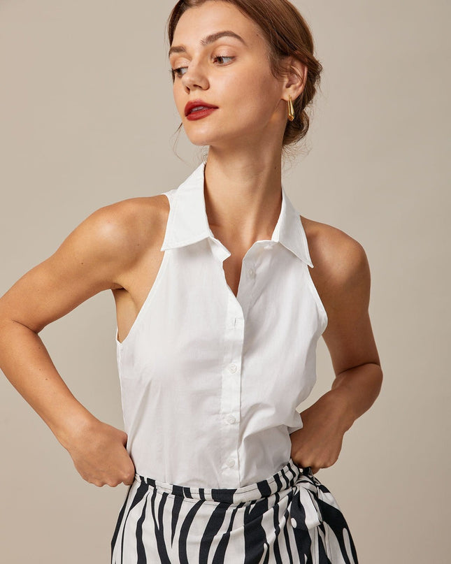 Alessia | Sleeveless Collared Button-Up Shirt