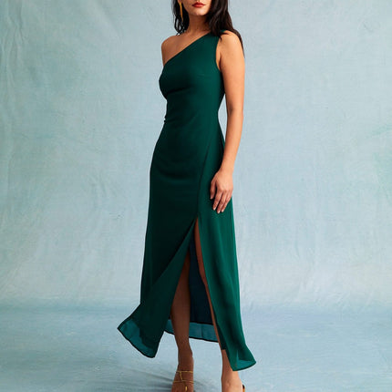 Annika | Slim Fit One Shoulder Sleeveless Maxi Dress