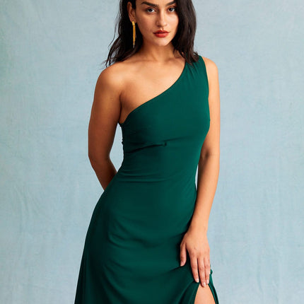 Annika | Slim Fit One Shoulder Sleeveless Maxi Dress