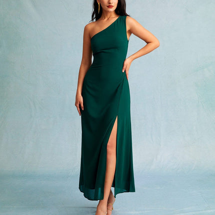 Annika | Slim Fit One Shoulder Sleeveless Maxi Dress