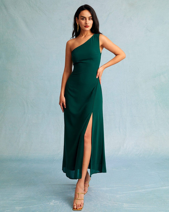 Annika | Slim Fit One Shoulder Sleeveless Maxi Dress
