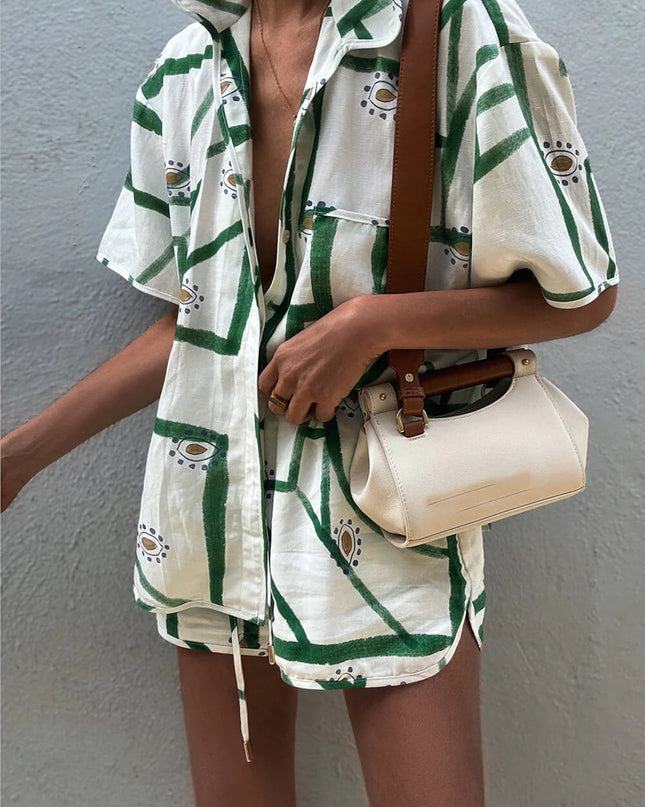 Bella | Relaxed Fit Printed Drawstring Short Set