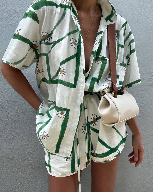 Bella | Relaxed Fit Printed Drawstring Short Set