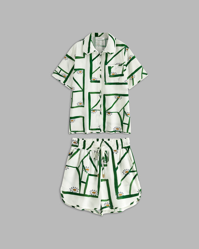 Bella | Relaxed Fit Printed Drawstring Short Set