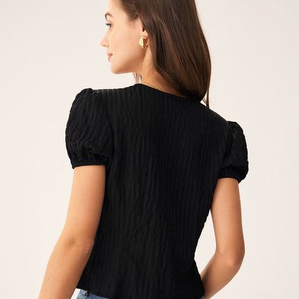 Bijou | Puff Sleeve Jacquard Lace Blouse