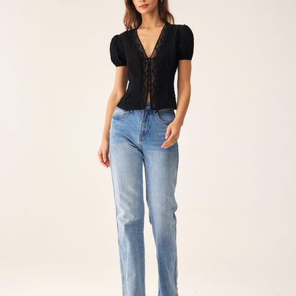 Bijou | Puff Sleeve Jacquard Lace Blouse