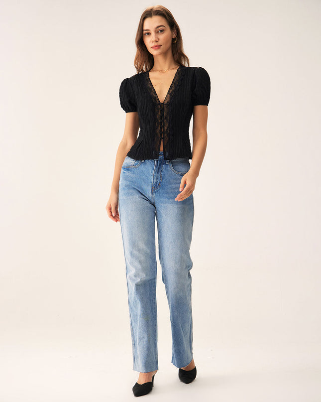 Bijou | Puff Sleeve Jacquard Lace Blouse