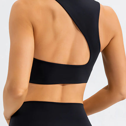 Prism | Sports Bra for Women with High Neckline and Back Cutout – Black