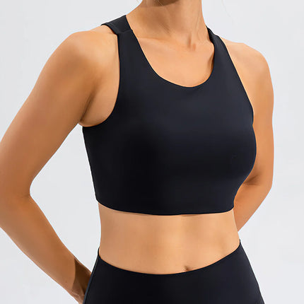 Prism | Sports Bra for Women with High Neckline and Back Cutout – Black