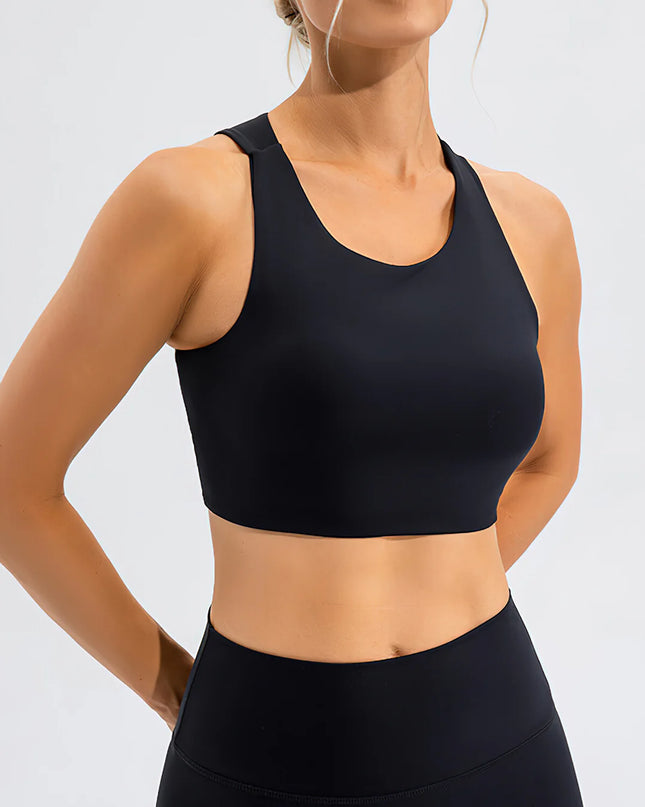 Prism | Sports Bra for Women with High Neckline and Back Cutout – Black