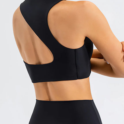 Prism | Sports Bra for Women with High Neckline and Back Cutout – Black