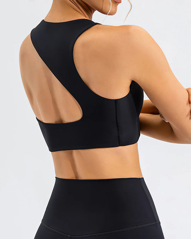 Prism | Sports Bra for Women with High Neckline and Back Cutout – Black