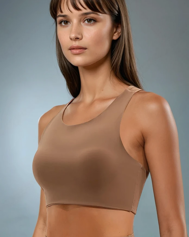 Prism | Sports Bra for Women with High Neckline and Back Cutout – Brown