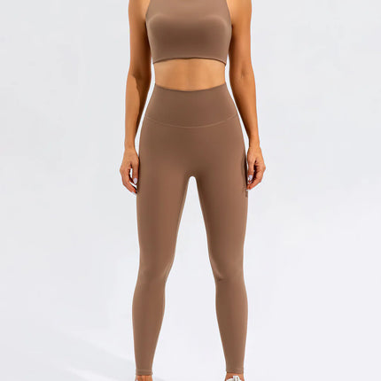 Prism | Sports Bra for Women with High Neckline and Back Cutout – Brown
