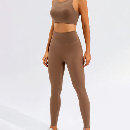 Prism | Sports Bra for Women with High Neckline and Back Cutout – Brown