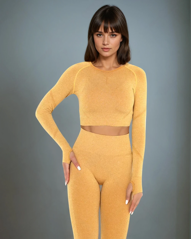 Apex | Long Sleeve Seamless Top – Neutral Elegance Meets Performance - Burly Wood