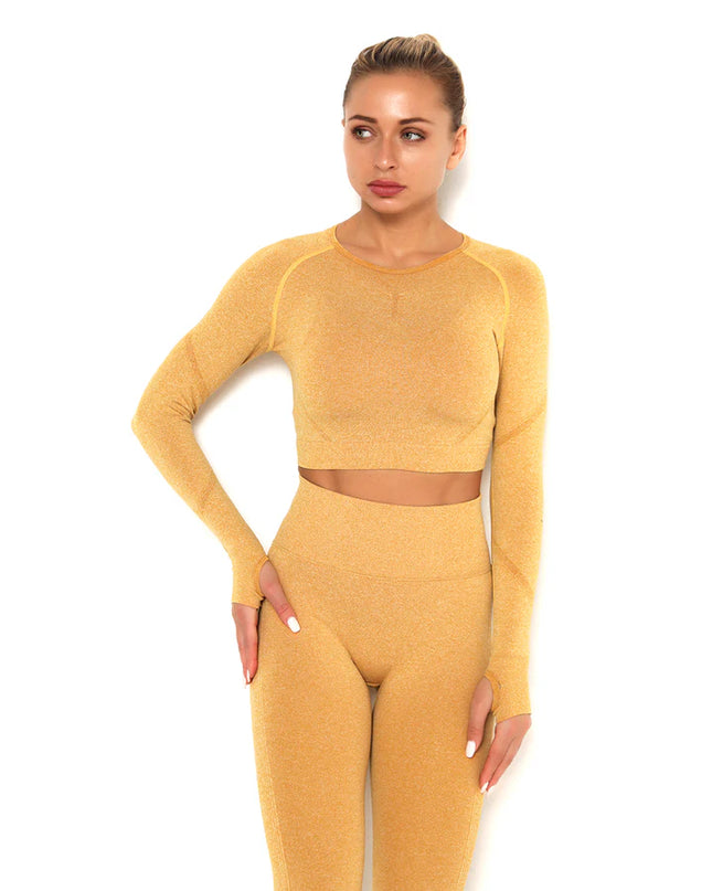 Apex | Long Sleeve Seamless Top – Neutral Elegance Meets Performance - Burly Wood