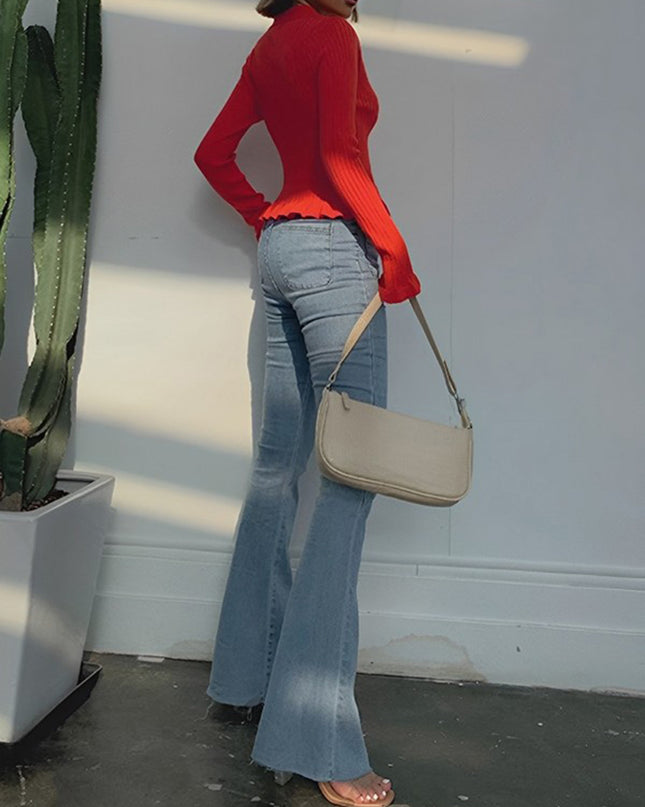 Clarissa | Fitted Ruffled Trim Button-Front Long Sleeve Cardigan