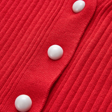 Clarissa | Fitted Ruffled Trim Button-Front Long Sleeve Cardigan