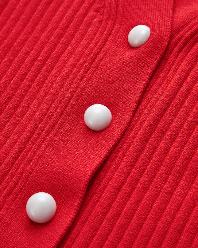 Clarissa | Fitted Ruffled Trim Button-Front Long Sleeve Cardigan