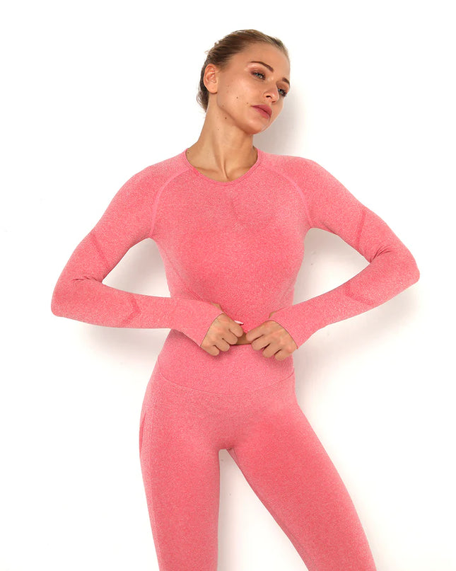 Apex | Long Sleeve Seamless Top – Bold Comfort with Feminine Edge - Light Coral