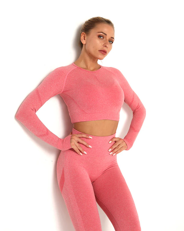 Apex | Long Sleeve Seamless Top – Bold Comfort with Feminine Edge - Light Coral