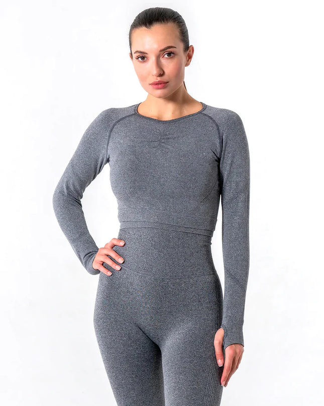 Apex | Long Sleeve Seamless Top – Subtle Strength Meets Everyday Comfort - Dim Grey