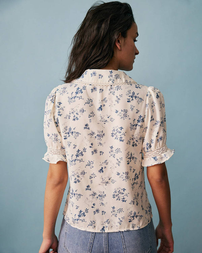 Elsa | Regular Fit Lace Spliced Pleated Floral Shirt
