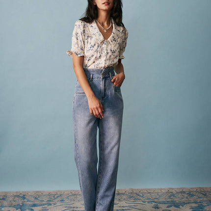 Elsa | Regular Fit Lace Spliced Pleated Floral Shirt