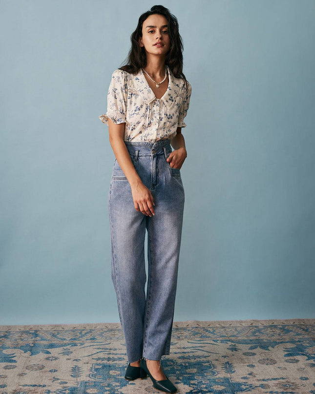 Elsa | Regular Fit Lace Spliced Pleated Floral Shirt