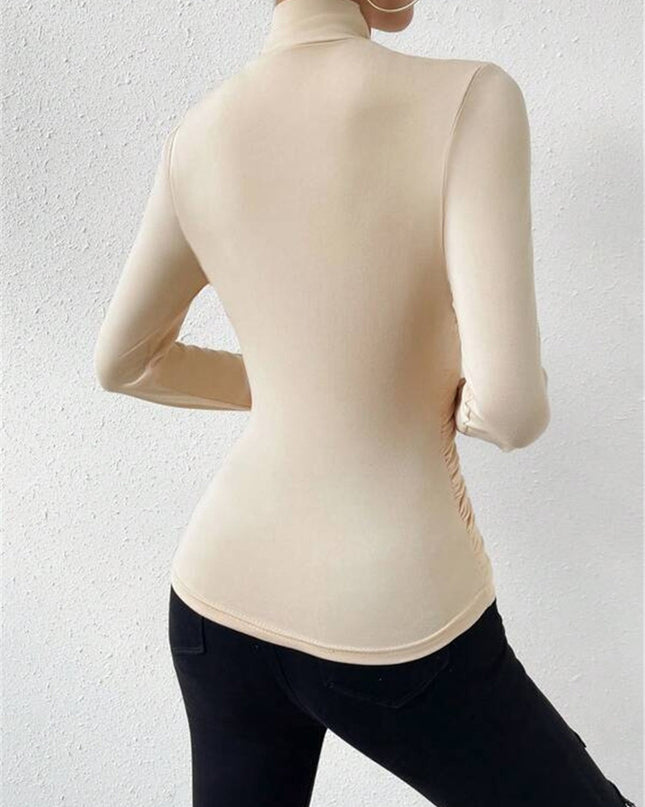 Estelle | Cinched Waist Pleated Cross-Over Collar T-Shirt