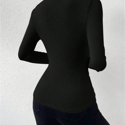 Estelle | Cinched Waist Pleated Cross-Over Collar T-Shirt