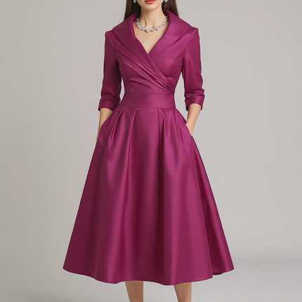 Fallon | Draped Collar Fitted Bodice Wedding Guest Dress - Fuchsia / XS(2)