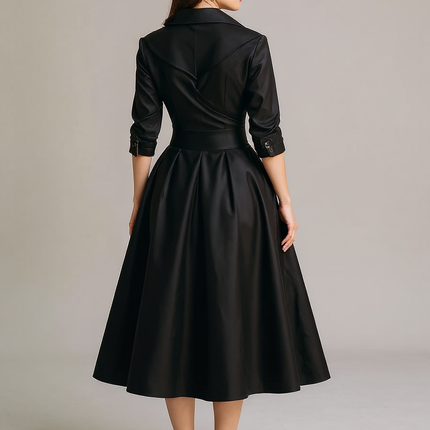 Fallon | Draped Collar Fitted Bodice Wedding Guest Dress - Back View