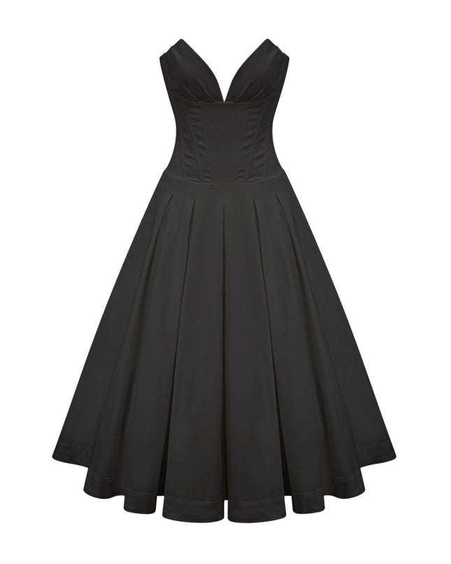 Fern | Off-Shoulder Corset Midi Prom Concert Dress