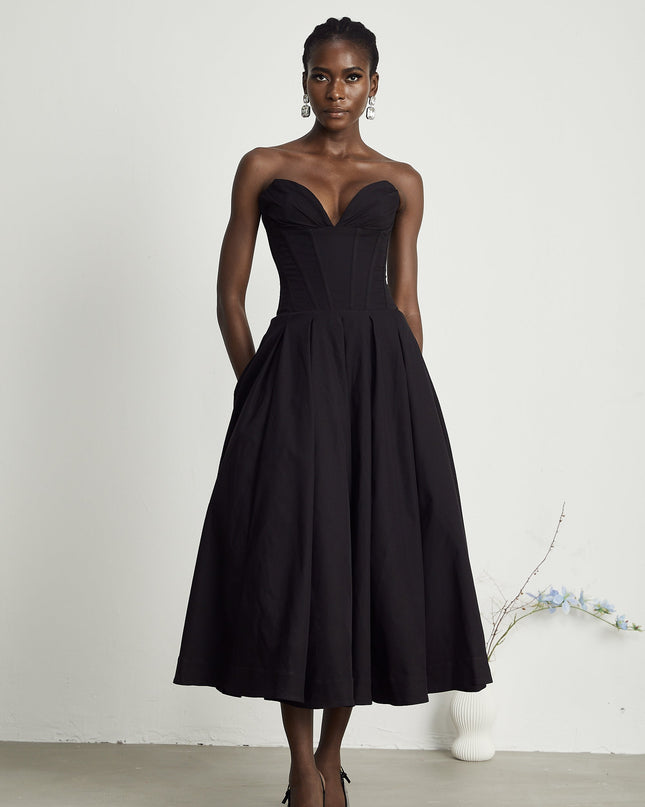Fern | Off-Shoulder Corset Midi Prom Concert Dress