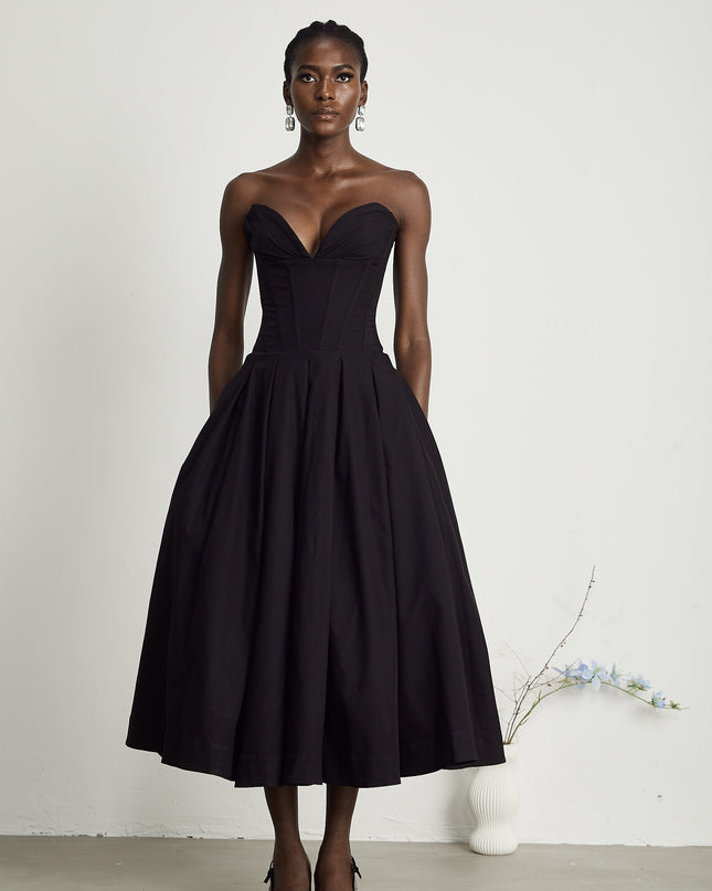 Fern | Off-Shoulder Corset Midi Prom Concert Dress