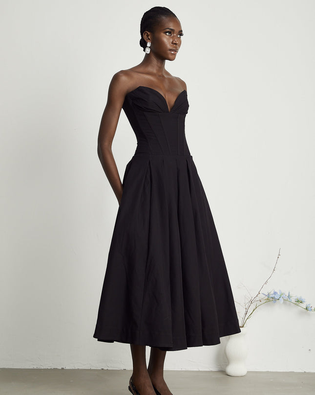 Fern | Off-Shoulder Corset Midi Prom Concert Dress