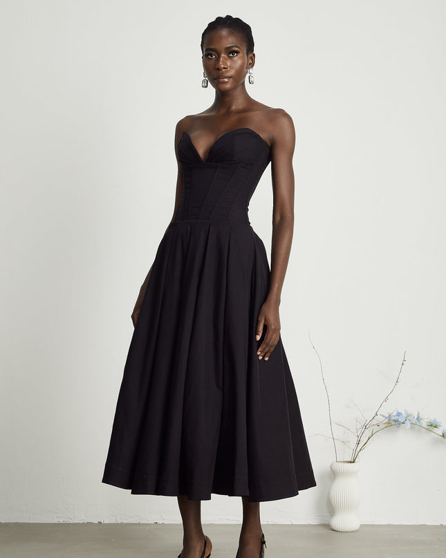 Fern | Off-Shoulder Corset Midi Prom Concert Dress