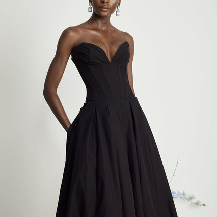 Fern | Off-Shoulder Corset Midi Prom Concert Dress