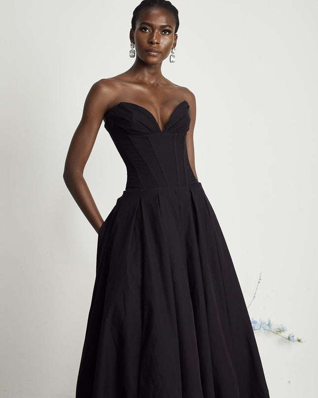 Fern | Off-Shoulder Corset Midi Prom Concert Dress
